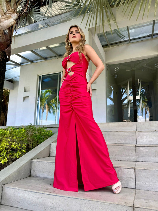 Vestido con Abertura frontal y detalles dorados